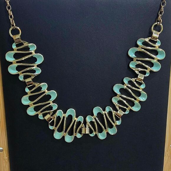 Gold and teal statemet necklace - Picture 1 of 5